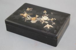 A Japanese lacquer and shibayama type rectangular box, Meiji period, the slightly domed cover