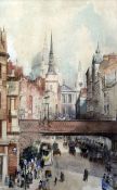 L. Sampson (19th C.)watercolour,London street scene looking towards to St Paul's,signed and dated '