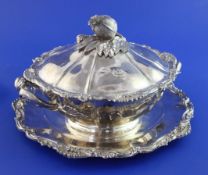 A mid 19th century French silver two handled tureen and cover on stand by Jean Francois Veyrat,