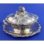 A mid 19th century French silver two handled tureen and cover on stand by Jean Francois Veyrat,