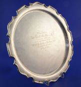 A George V silver salver, with pie crust border and engraved presentation inscription, Cooper