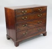 A George III mahogany chest, of two short and three long graduated drawers, on bracket feet, W.3ft