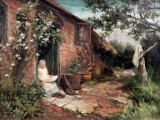 George Augustus Holmes (1822-1911)oil on canvas,Seated girl in a cottage doorway,signed,12 x 16in.