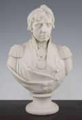 A Copeland Parian bust of Lord Nelson, dated 1873, modelled in full dress uniform and medals,