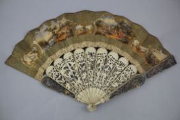 A collection of nine Victorian fans, including French bone examples and a pierced mother of pearl