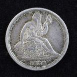 A silver 1838 Seated Liberty half dime, no stars to obverse, (Near VF)
