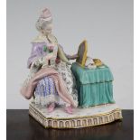 A Sevres porcelain figure of 'Sight', late 19th century, after Schoenheit, seated looking into a