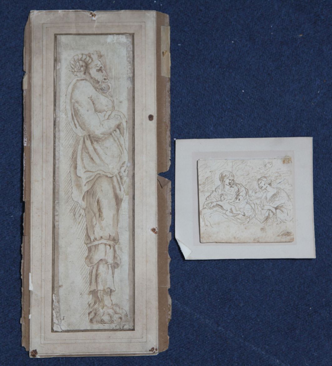 Old Master2 pen and ink drawings,Bacchic figure, inscribed verso Ex. Collection Sir Joshua