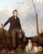 19th century English Schooloil on canvas,Portrait of a gentleman seated in a landscape, with