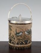 A Doulton Lambeth stoneware biscuit barrel, by Florence E. Barlow, dated 1884, decorated in pate-