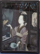 A Chinese reverse painting on glass, late 19th / early 20th century, depicting a beautiful lady