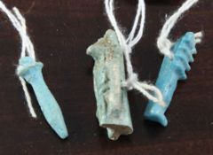 Three Egyptian turquoise glazed faience amulets, modelled as a Djed pillar, c. 700-300 B.C., a