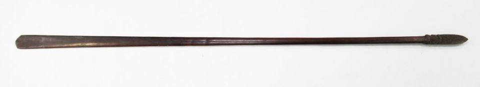 A Maori hardwood taiaha long club fighting staff, with stone carved upoko, 72.5in.