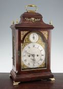 A George III mahogany hour repeating bracket clock, with silvered Roman chapter ring, strike /
