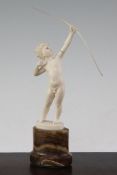 Ferdinand Preiss (German, 1882-1943). An Art Deco carved ivory figure of a young boy archer, on an