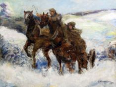 Christiane Brix Klitgaard-May (1876-1954)oil on canvas,Royal Horse Artillery Gun Team and Limber,