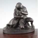 Stephan Sinding (Norwegian-Danish, 1846-1922), 'To Mennesker', a black basalt group of lovers,