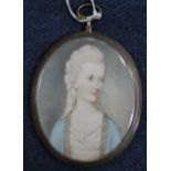 J L 1782oil on ivory,Miniature of a lady,signed and dated 1782,3.25 x 2.5in.