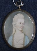 J L 1782oil on ivory,Miniature of a lady,signed and dated 1782,3.25 x 2.5in.