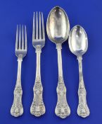 Sixteen items of Victorian silver Queen's pattern flatware, with engraved monogram, comprising