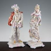 A pair of large German porcelain figures of a nobleman and his companion, late 19th century, each
