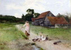 § Carlton Alfred Smith (1853-1946)watercolour,Feeding the ducks,signed,10 x 14in.