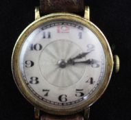 A gentleman's late 1920's 18ct gold Longines manual wind wrist watch, with sunburst Arabic dial