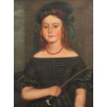 Hannah Maria Hudson (19th C.)oil on canvas,Portrait of Miss Dunn wearing a tartan bonnet, Aged 11½