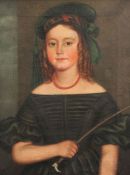 Hannah Maria Hudson (19th C.)oil on canvas,Portrait of Miss Dunn wearing a tartan bonnet, Aged 11½