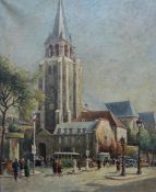 French Schooloil on canvas,Place St Germain des Pres, Paris,indistinctly signed,22 x 18in.