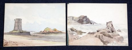 19th century English Schoolpair of watercolours,La Cotte de St Brelad & Le Hoen Point, Jersey,