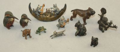 A miniature Austrian cold painted bronze Bulldog, together with six other similar cold painted