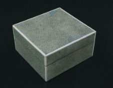 An Asprey 1930's shagreen and ivory banded table cigarette box, with hinged interior, marks to the