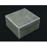 An Asprey 1930's shagreen and ivory banded table cigarette box, with hinged interior, marks to the