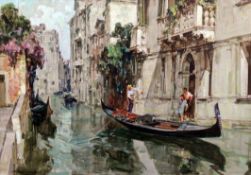 § Angelo Brombo (Italian, 1893-1962)oil on canvas,Gondola on a Venetian backwater,signed,19.5 x