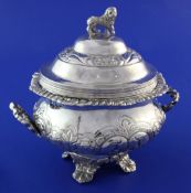 A mid 19th century Portuguese silver two handled sugar bowl and cover, of circular form, with