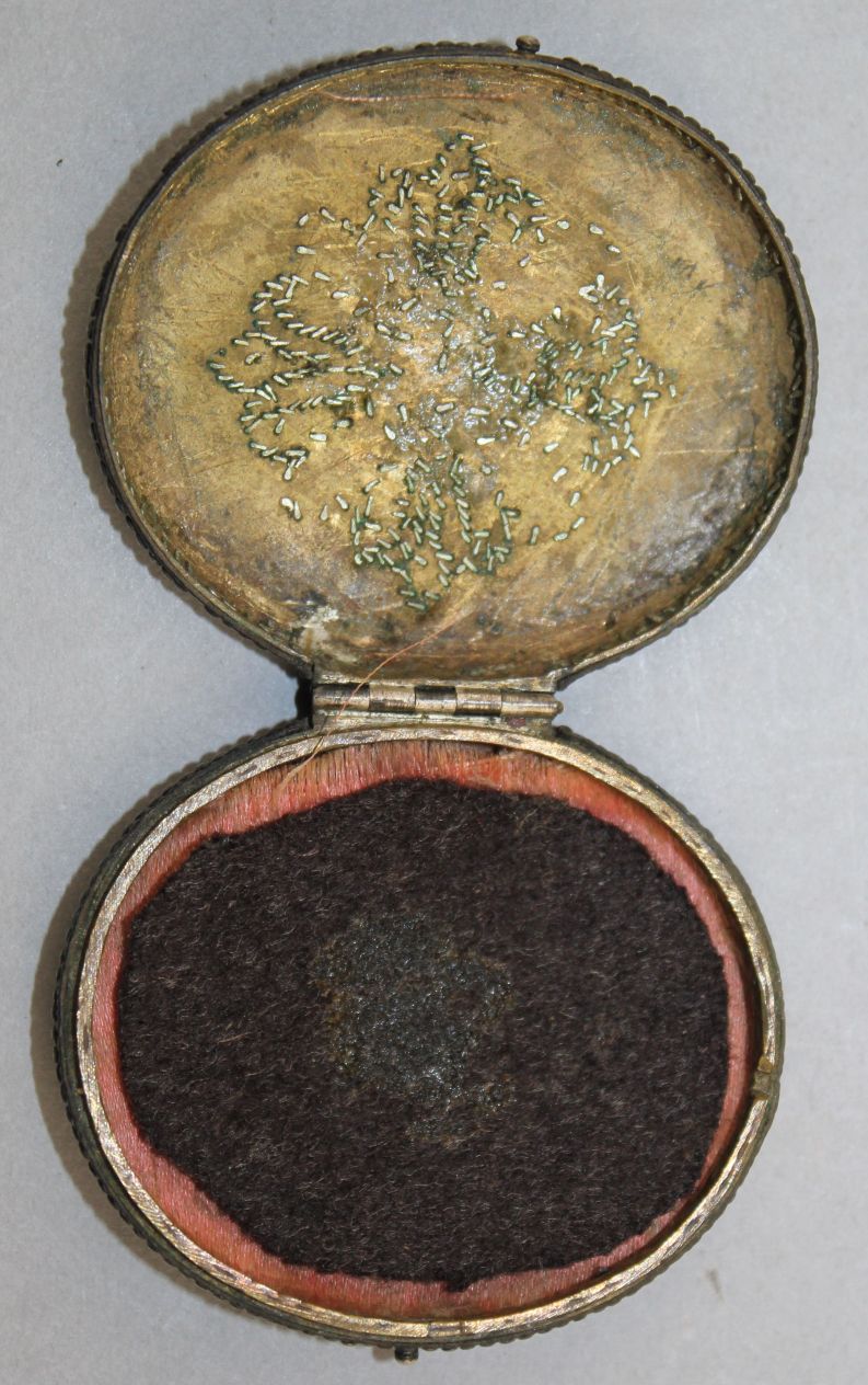 An 18th century oval shagreen and pique work miniature case, 2in. - Image 3 of 4