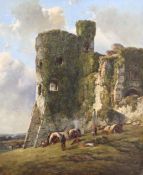 William Pitt (1855-1918)oil on canvas,'Carrew (sic) Castle, South Wales',monogrammed and dated 1873,