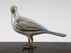 A Chinese cloisonne enamel model of a parrot, Qianlong / Jiaqing period, the bird with coloured