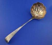 A late 18th/early 19th century Scottish provincial silver Old English pattern soup ladle, with