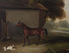 Early 19th century English Schoolpair of oils on canvas,Portrait of a horse and a hound in a