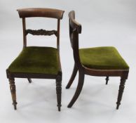 A set of six Regency rosewood dining chairs, with scroll carved spar backs, with stiff leaf carved