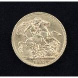 A George V 1912 gold full sovereign.