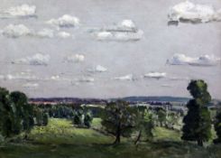 Lord Methuen (1886-1974)oil on board,'Meadows below Monkton, Farleigh, July 1948', signed, Bristol