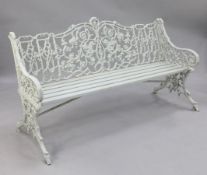 A Victorian white painted cast iron bench, rustic pattern probably Coalbrookdale, unmarked, but this