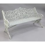 A Victorian white painted cast iron bench, rustic pattern probably Coalbrookdale, unmarked, but this