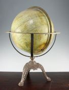 A French 12 inch terrestrial globe, c.1900, by G.Thomas, with coloured paper gores and engraved