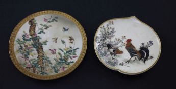 Two Japanese Satsuma pottery dishes, one signed Kinkozan, Meiji period, the circular Kinkozan dish