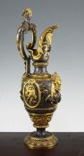 A Continental Renaissance Revival silver plated and ormolu ewer, the handle modelled as a winged