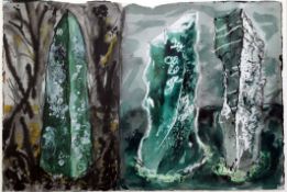 § John Piper (1903-1992)pen, ink, watercolour and mixed media,Two Standing Stones in Dyfed,